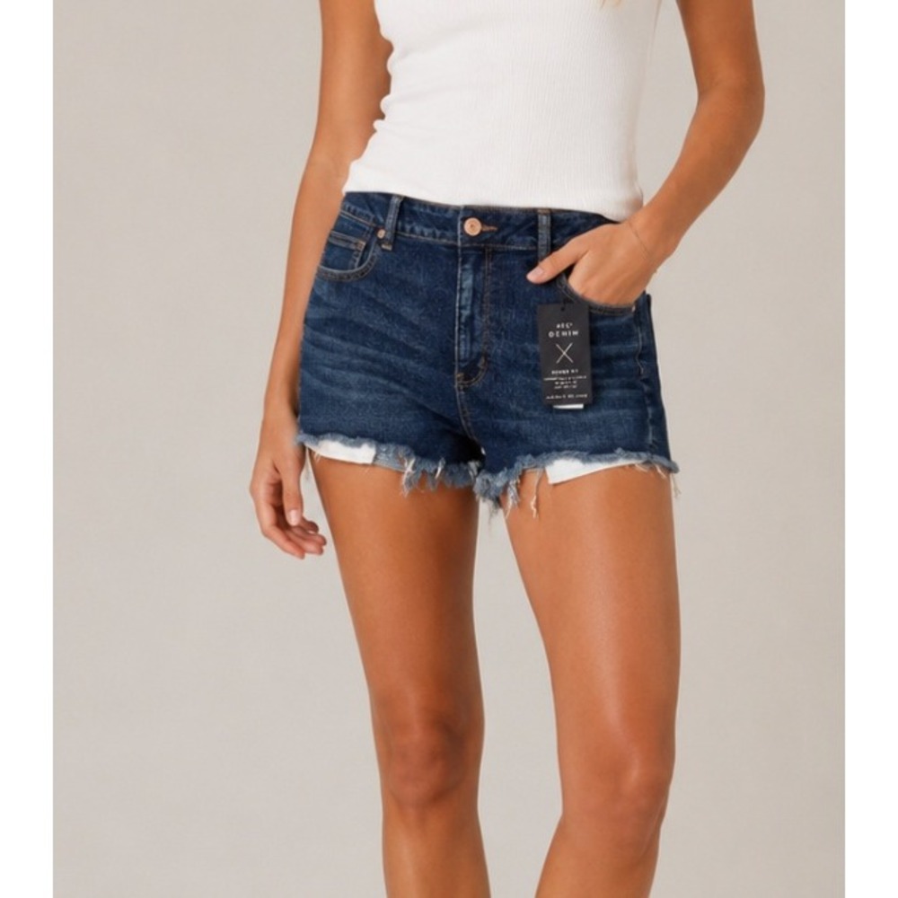 NEW American Eagle Hi-Rise Dark Blue Wash Denim ShortsPower Fit Super Stretch 16